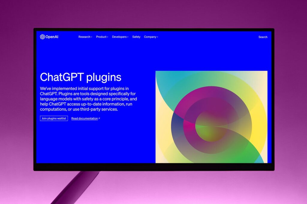 monitor screen showing chatgpt plugins landing page