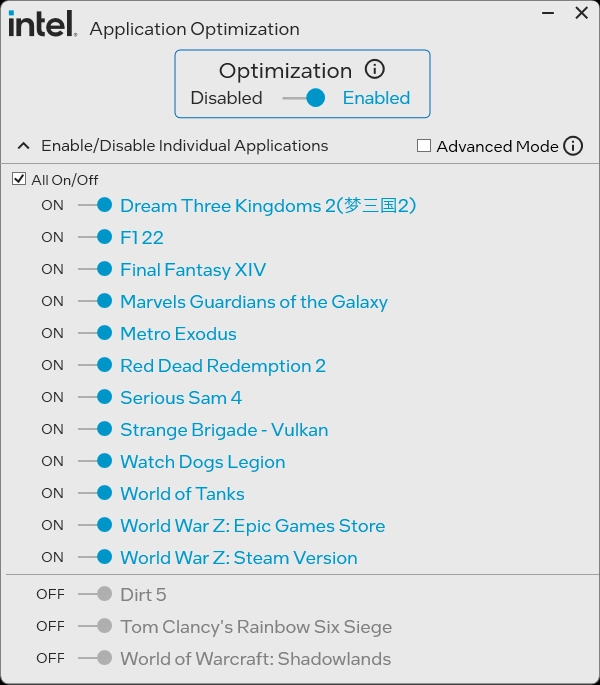 英特尔APO功能新增支持12款游戏，总数达14款