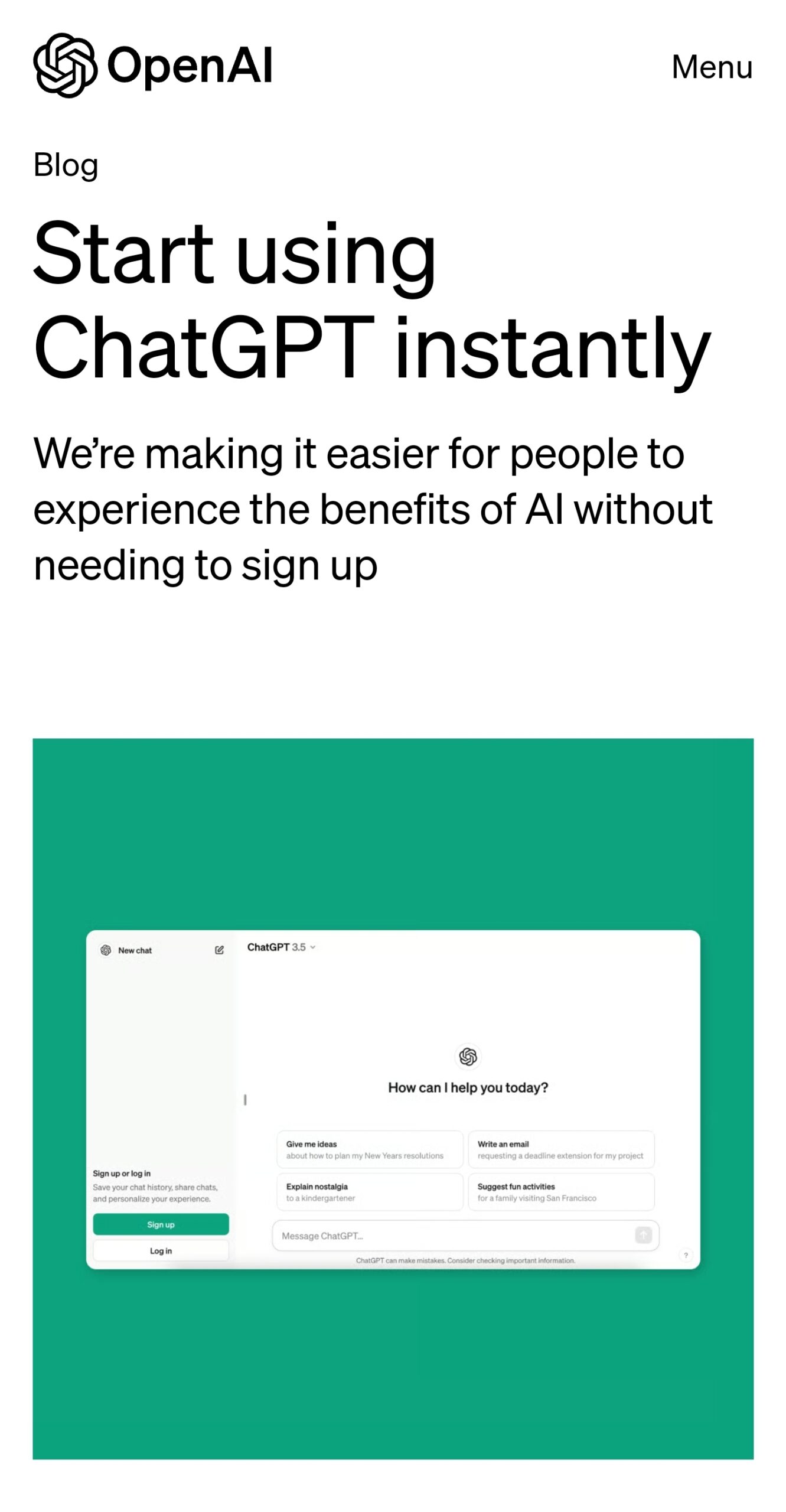 OpenAI推出ChatGPT免登录功能