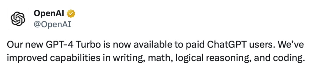 OpenAI向付费ChatGPT用户开放新GPT-4 Turbo模型