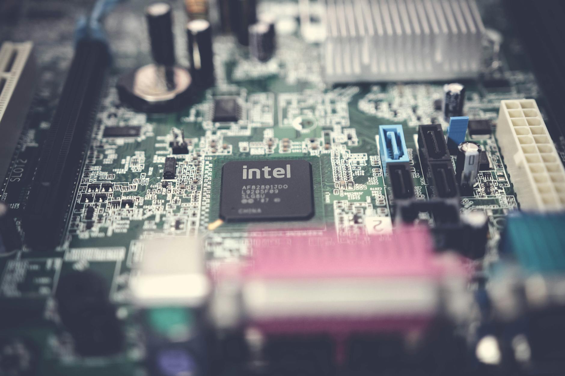 selective focus photography of motherboard