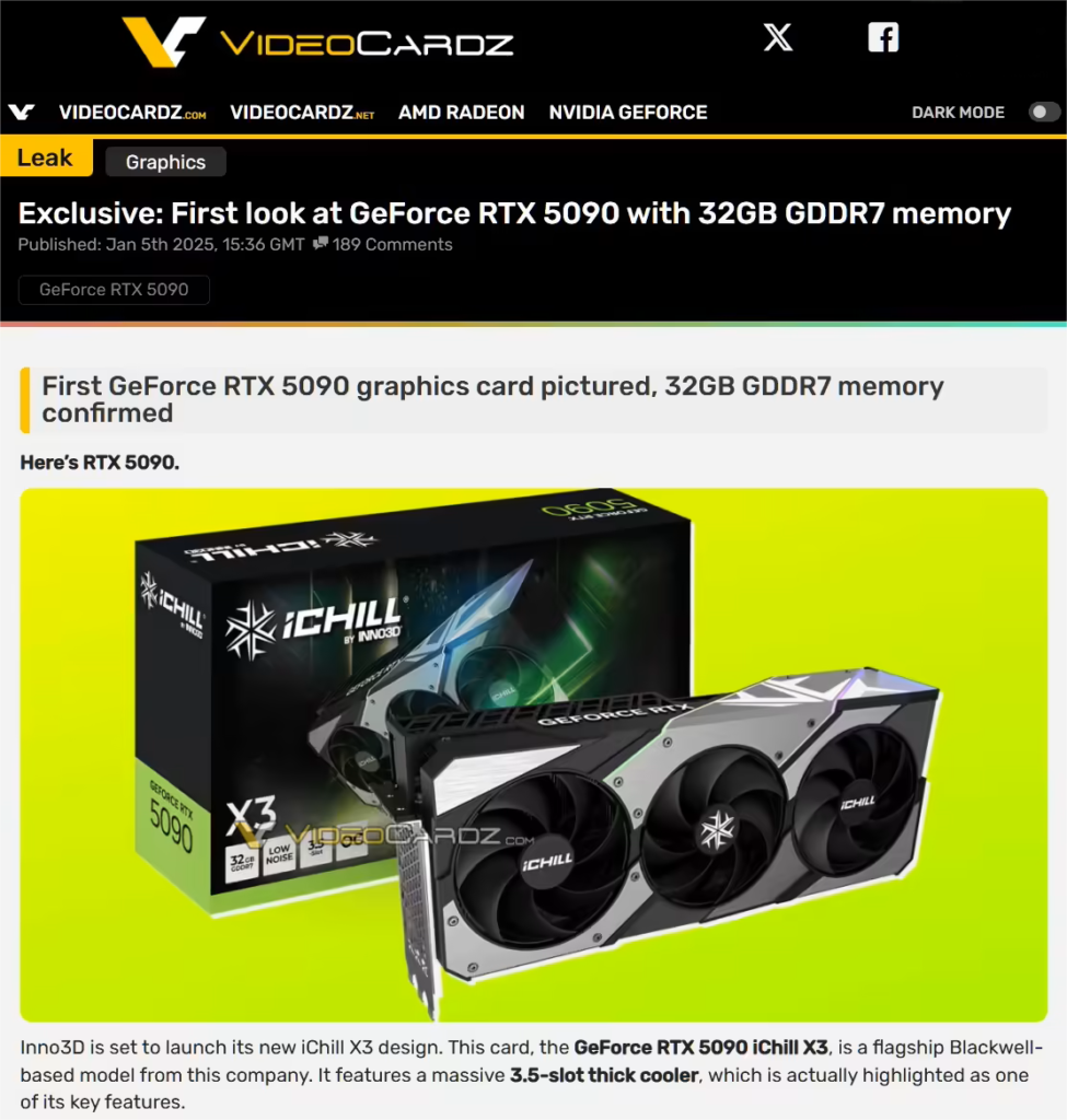 映众全新 iChill X3 系列显卡曝光:RTX 5090 配备 32GB GDDR7 显存