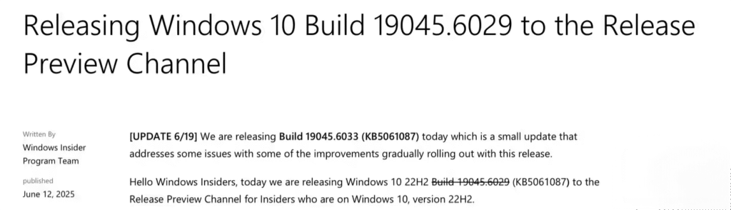 Windows 10 RP频道19045.6033预览版更新