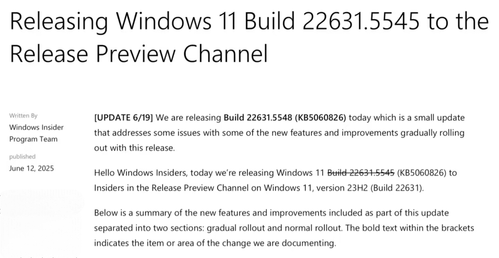 Win11 23H2 RP频道预览版更新