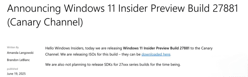 Windows 11 Canary版27881更新