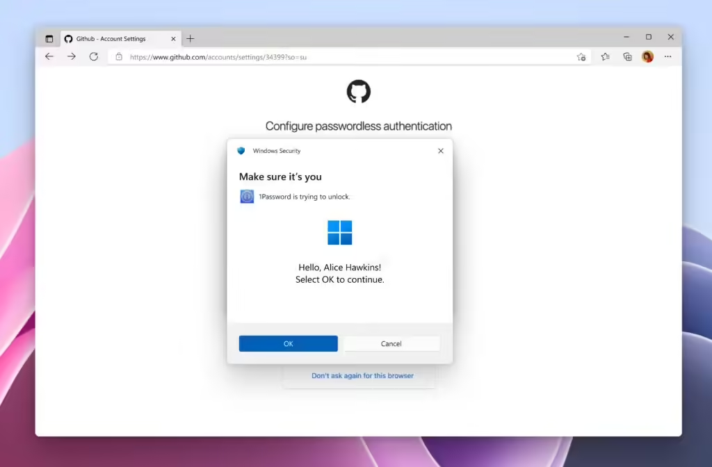 Windows 11 1Password集成Passkey功能