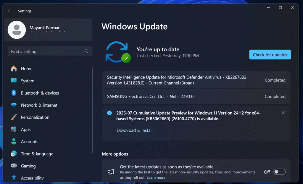 Windows 11 24H2推送KB5062660可选更新