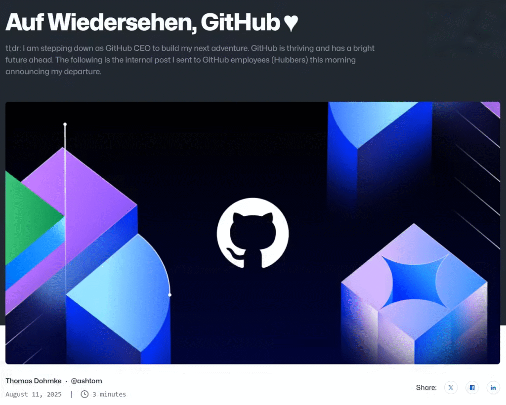GitHub CEO托马斯·多姆克宣布年底离任