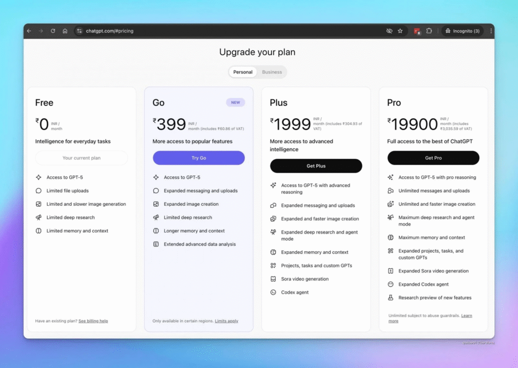 OpenAI推出印度特供版ChatGPT Go订阅套餐