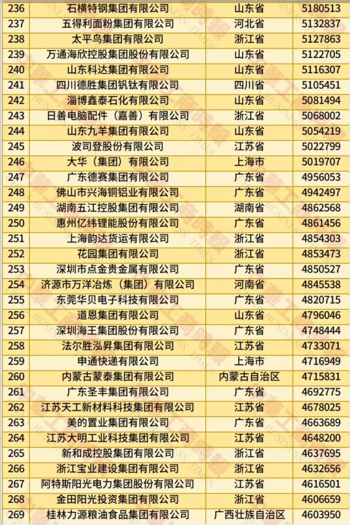 2025中国民营企业500强榜单
