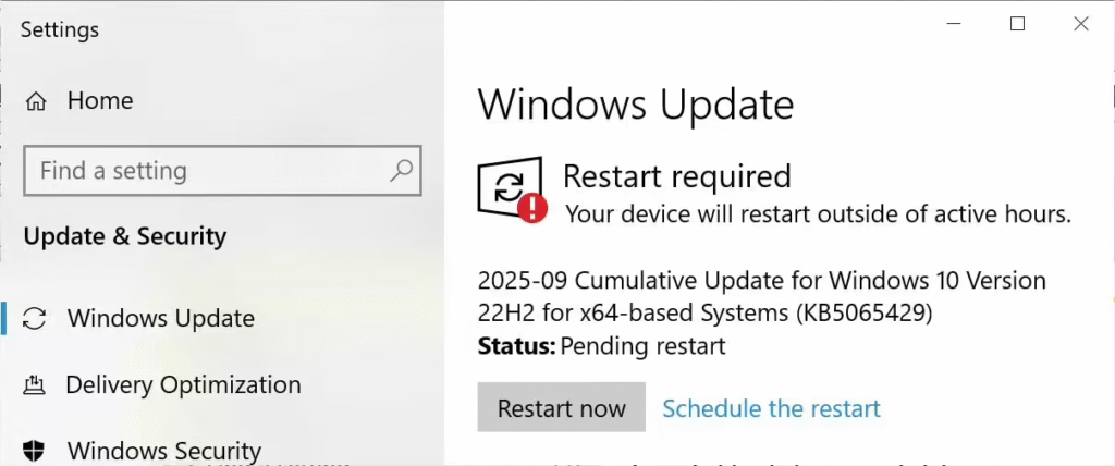 Windows 10推送KB5065429系统更新