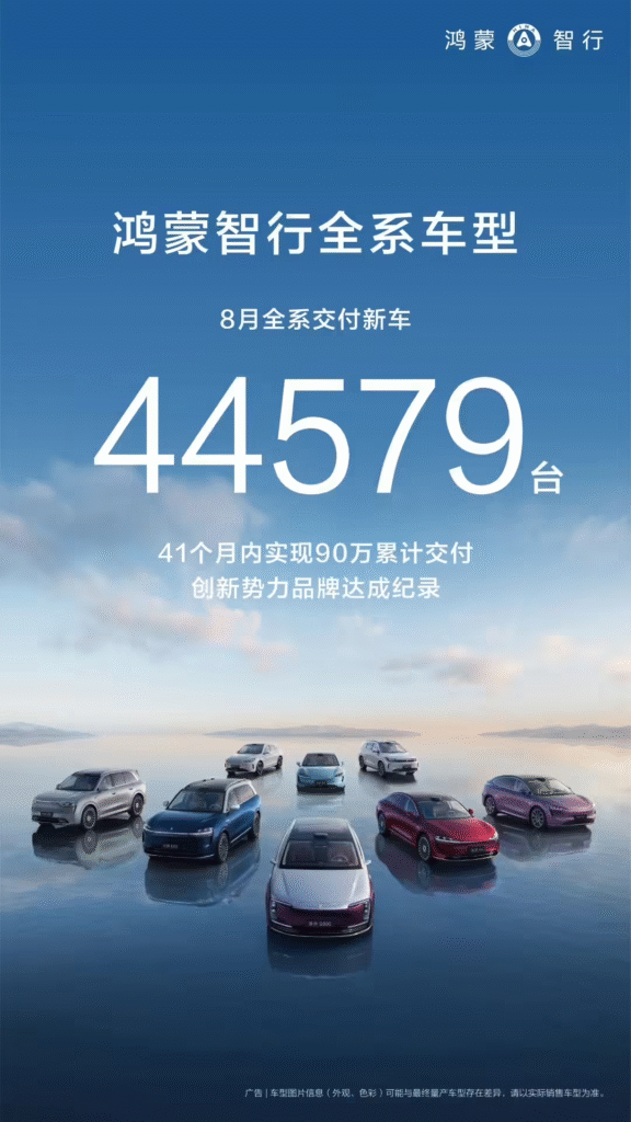 鸿蒙智行8月交付量达44579辆