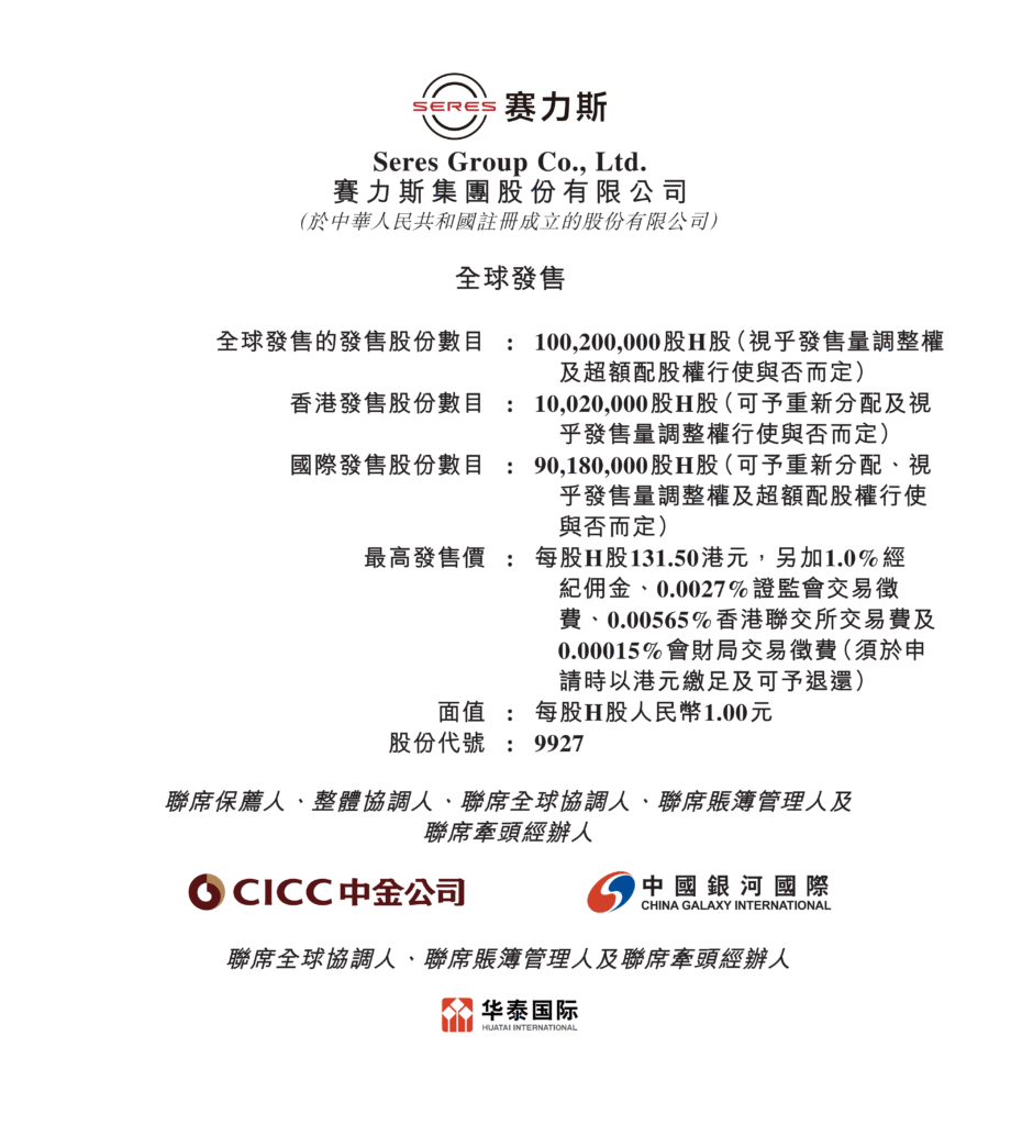 赛力斯港股上市