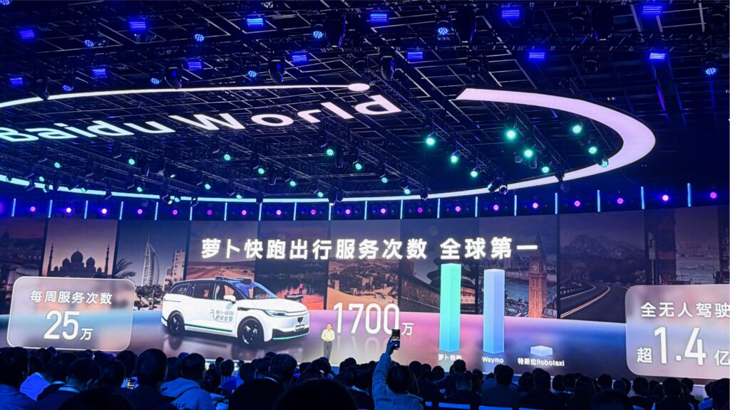 百度萝卜快跑全无人订单周超25万单,累计出行服务次数超1700万次,全球第一