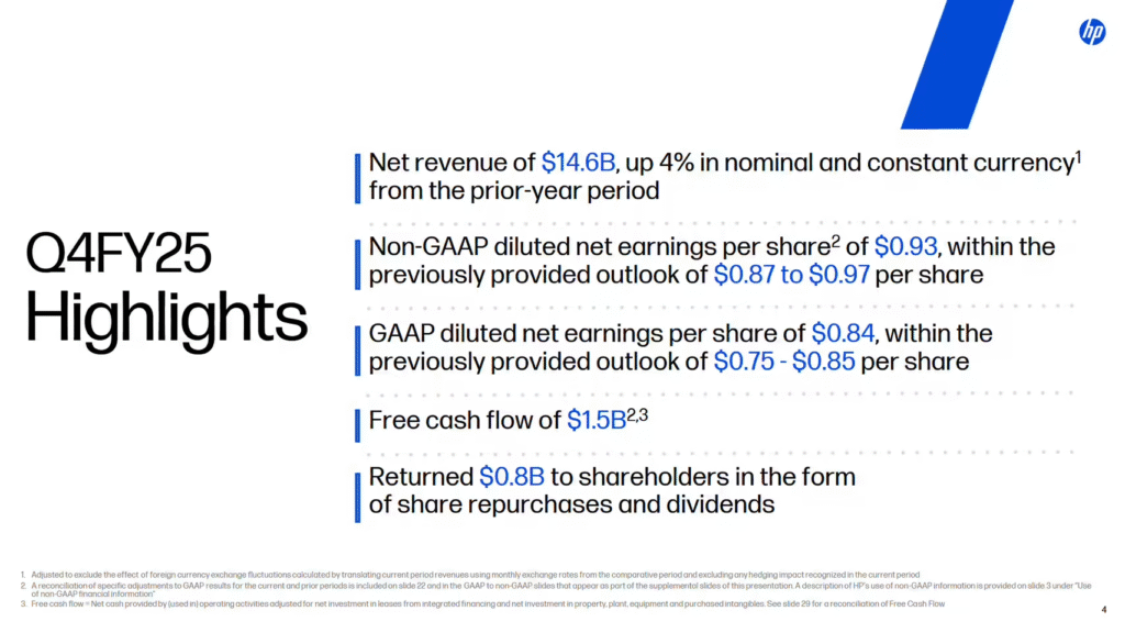 惠普2025财年第四季度财报