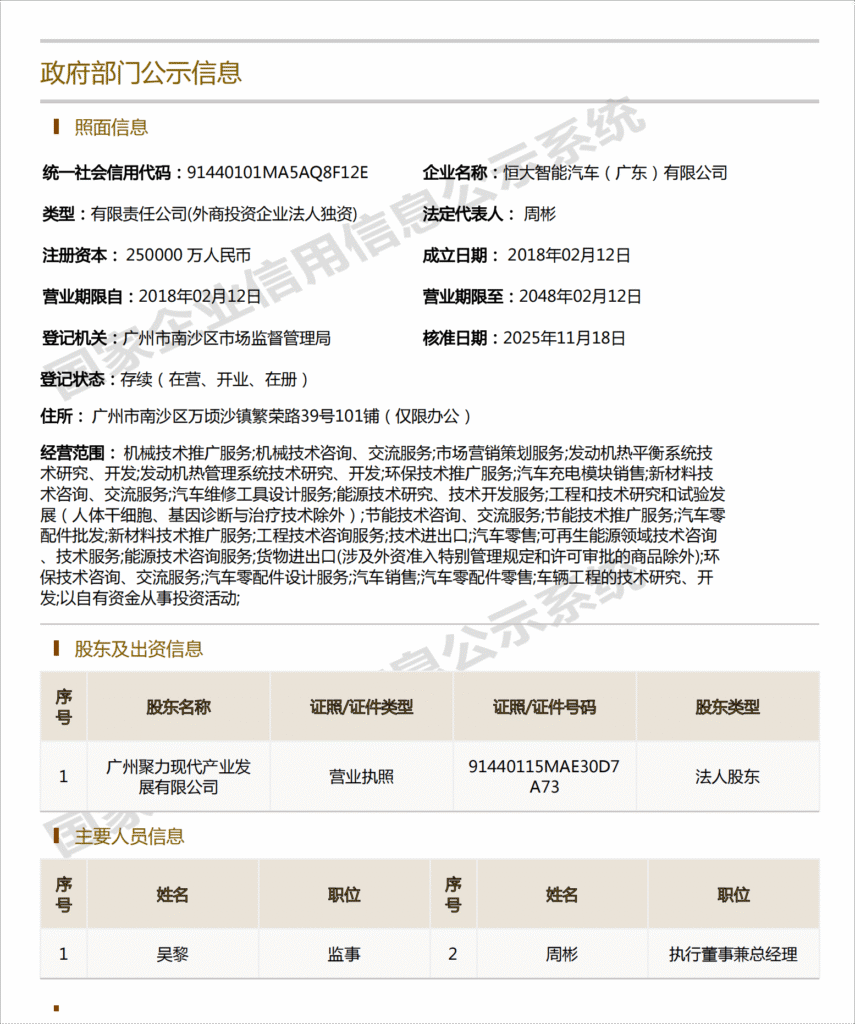广州国资全资接手恒大汽车两家子公司