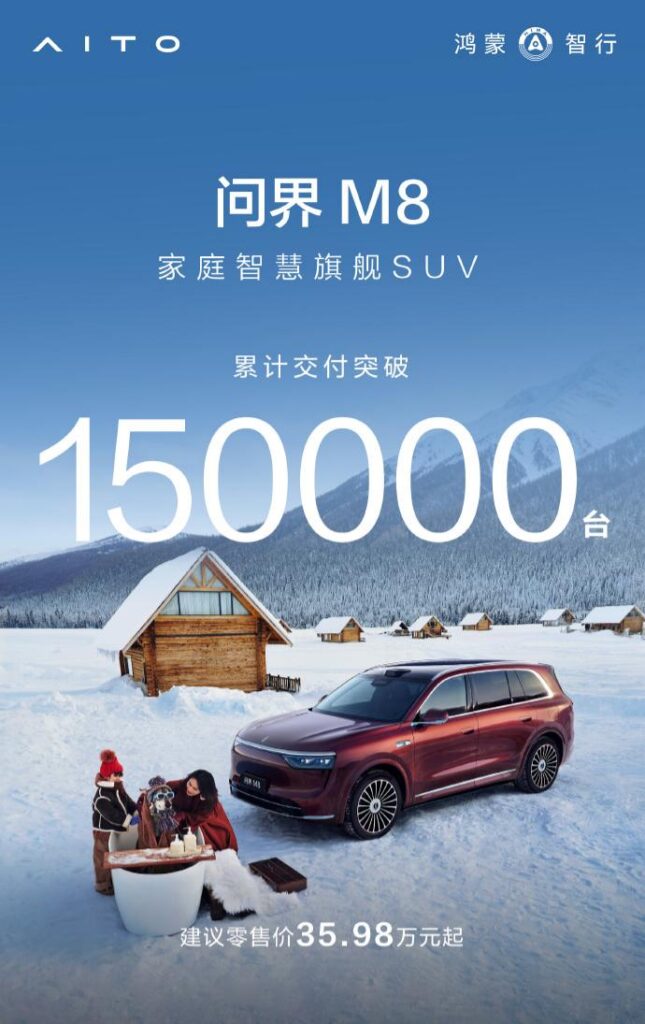 问界M8上市8个月交付量突破15万台