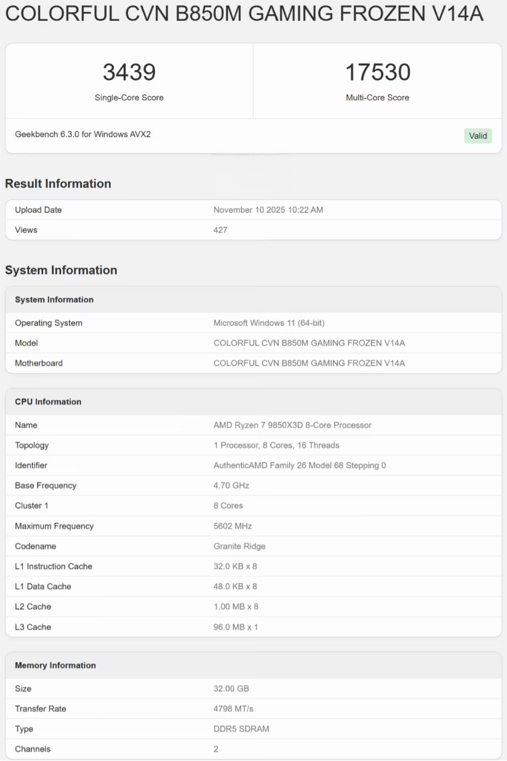AMD Zen 5 Ryzen 7 9850X3D跑分