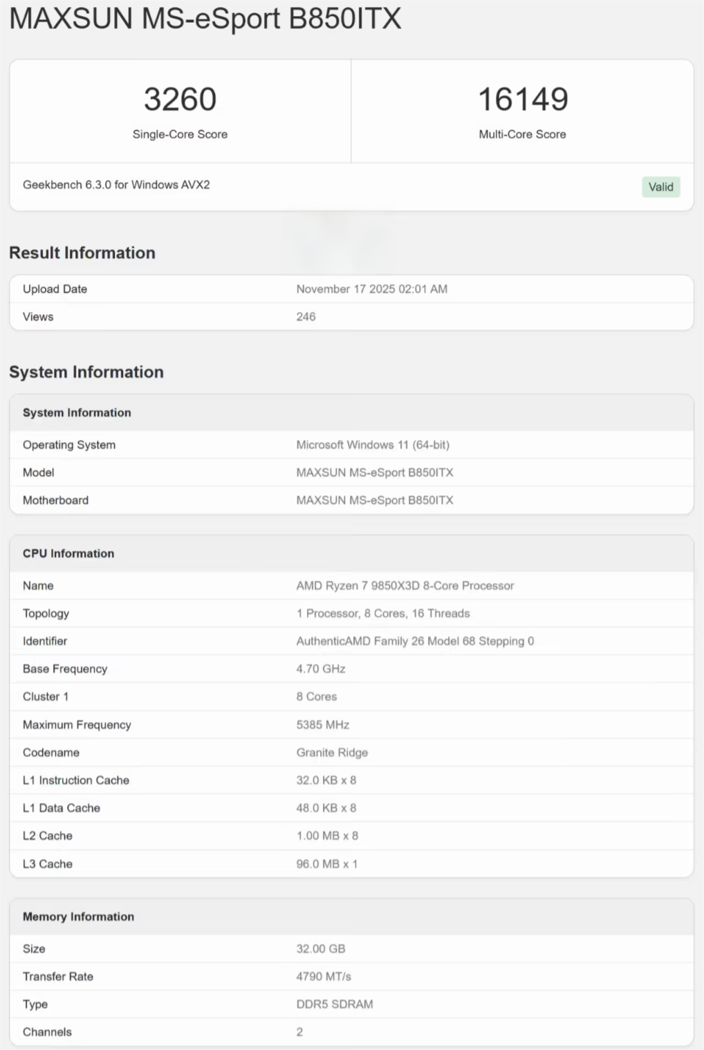 AMD Zen 5 Ryzen 7 9850X3D跑分