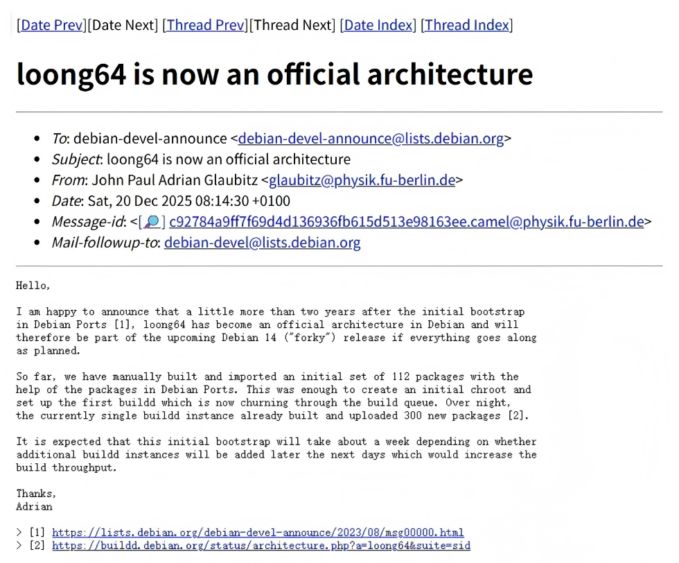 龙芯Loong64架构正式获Debian官方支持