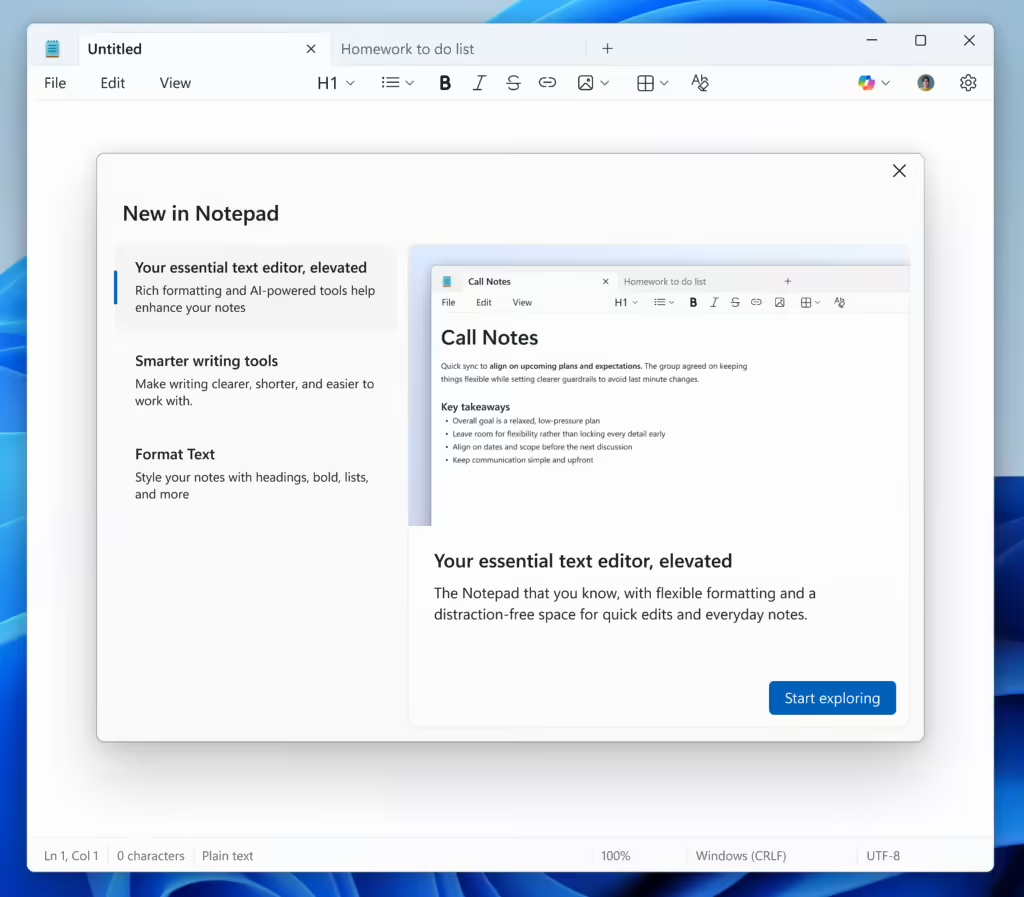 微软为Windows 11预览版推送记事本与画图应用更新 新增AI涂色书与Markdown支持