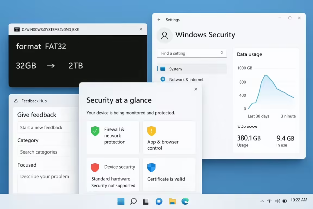 windows11命令行下 FAT32 格式化的容量上限从原先的 32GB 提高到 2TB