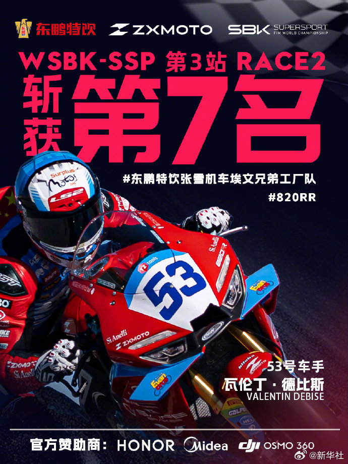 张雪机车WSBK荷兰站第二回合正赛排名第7