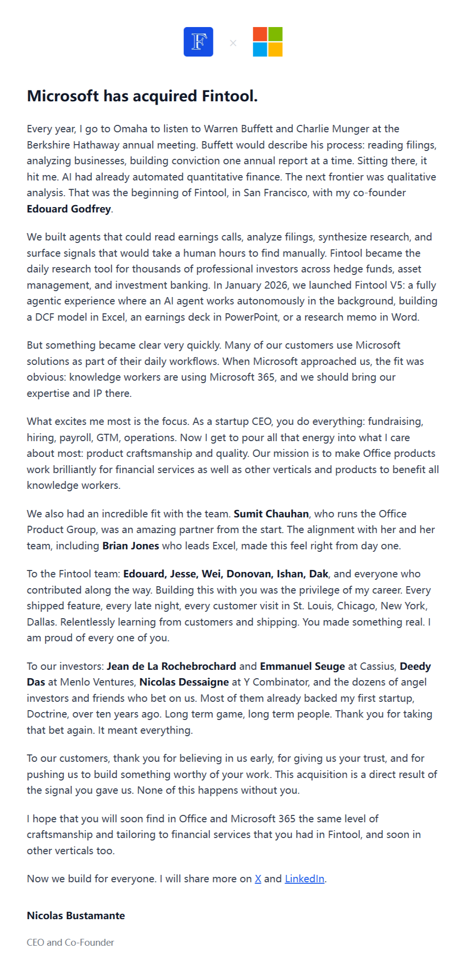 微软收购金融AI公司Fintool