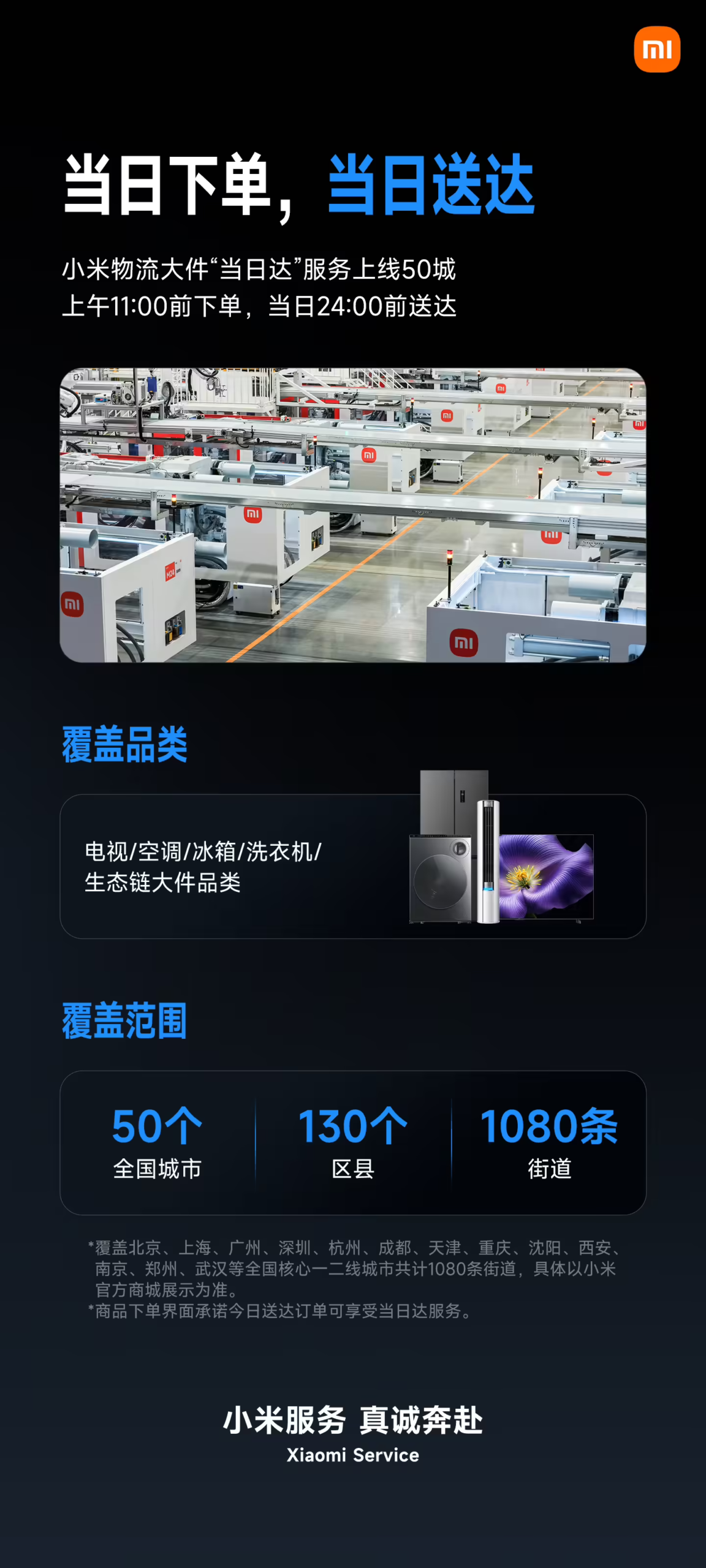 小米物流大件“当日达”服务覆盖50城,上午下单当日必达