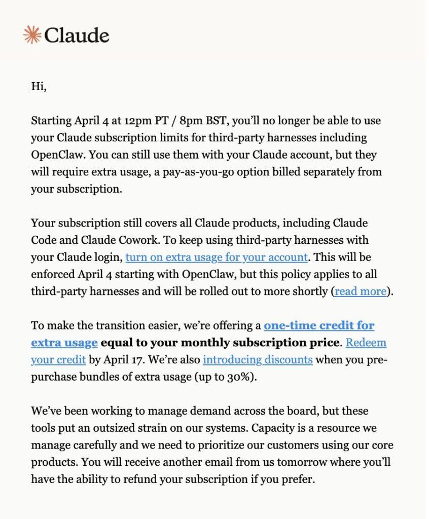 Anthropic封杀OpenClaw：订阅额度不再支持第三方工具