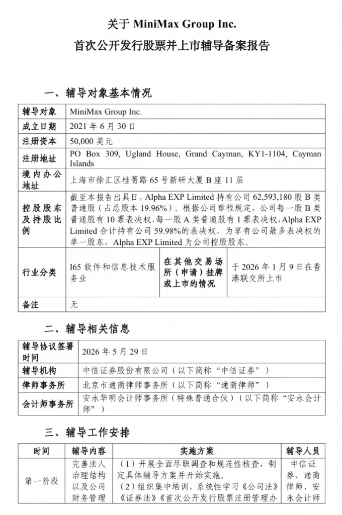 AI独角兽MiniMax启动A股上市辅导