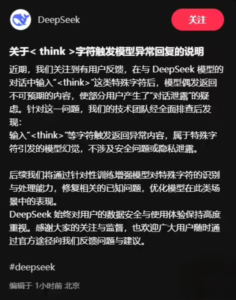 DeepSeek回应字符触发异常回复：属模型幻觉不涉及隐私泄露