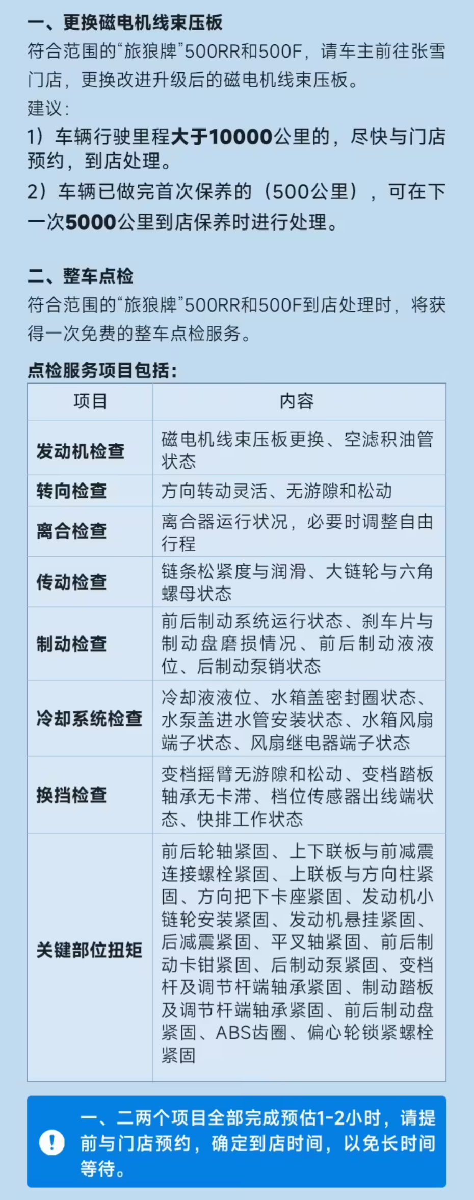 张雪机车发布“旅狼牌”500RR/500F 隐患召回:免费更换压板并延保一年