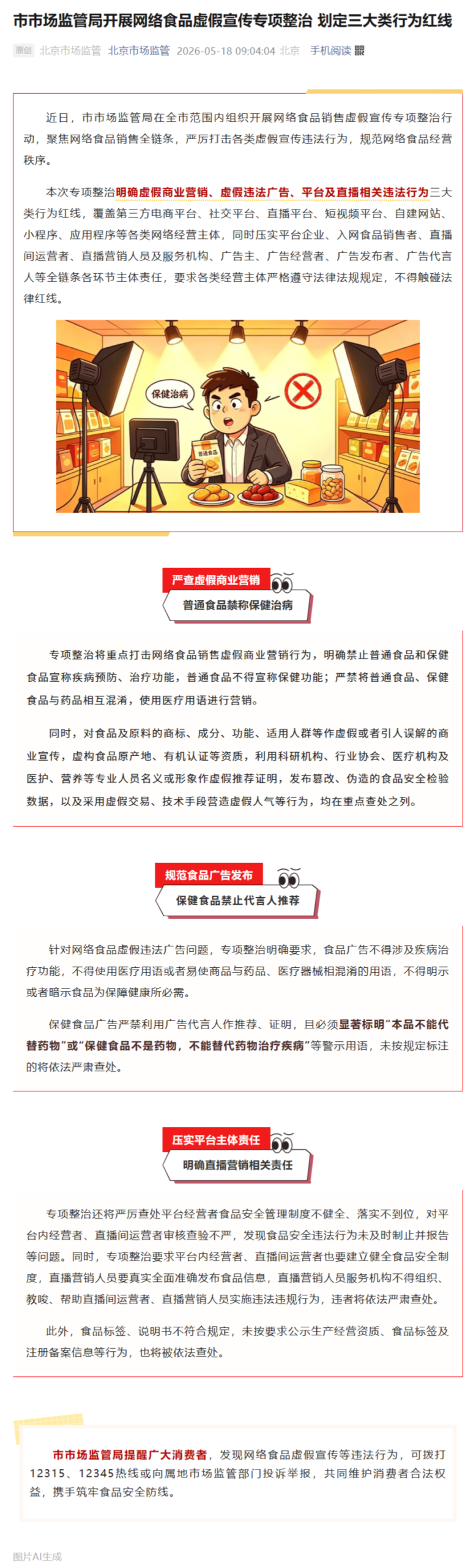 北京严查网络食品销售虚假宣传，划定三大红线规范全链条经营
