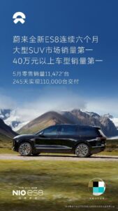 蔚来全新ES8 5月销量破万，连续六个月获大型SUV市场销量第一