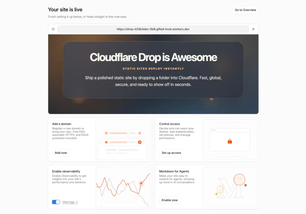 Cloudflare 推零门槛静态网站部署工具 Drop
