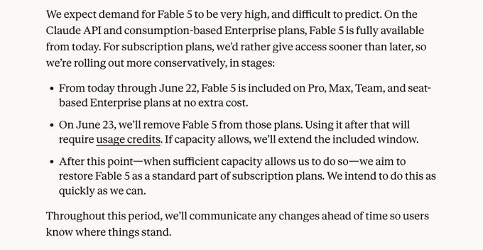Anthropic 收紧 Claude Fable 5 最强模型访问:7月7日后从订阅中移除,改为 AI 用量计费