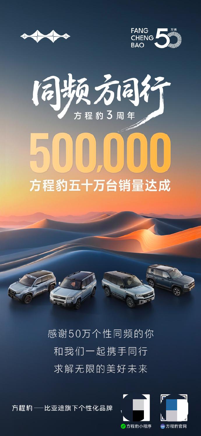 比亚迪方程豹迎来品牌三周年 累计销量突破50万台