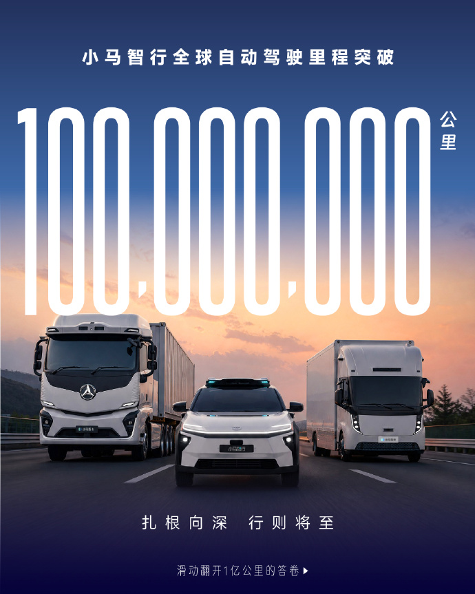 小马智行全球自动驾驶里程破1亿公里 双上市主体Robotaxi收入季增395%