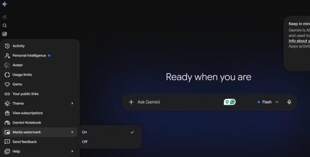 Gemini将加Media Watermark开关 可见水印可关