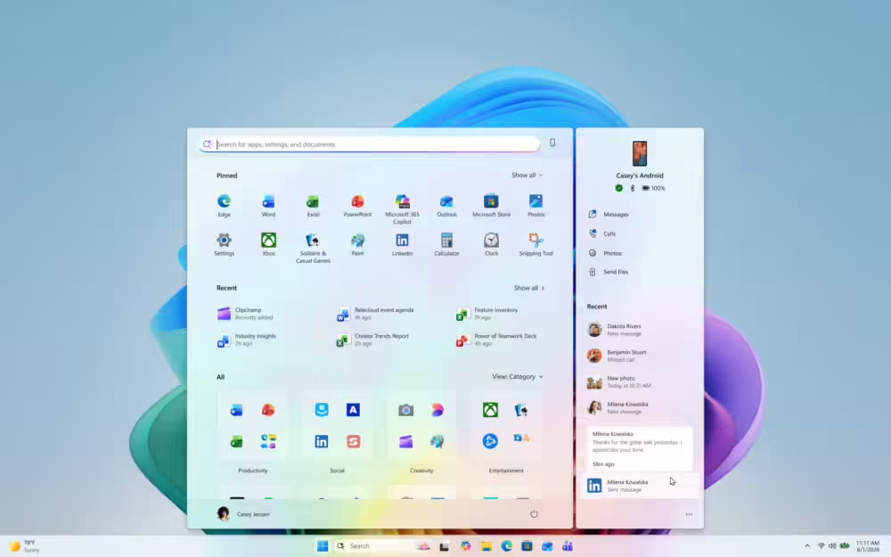 Win11 预览版 26300.9032 测试 Phone Link 悬停气泡