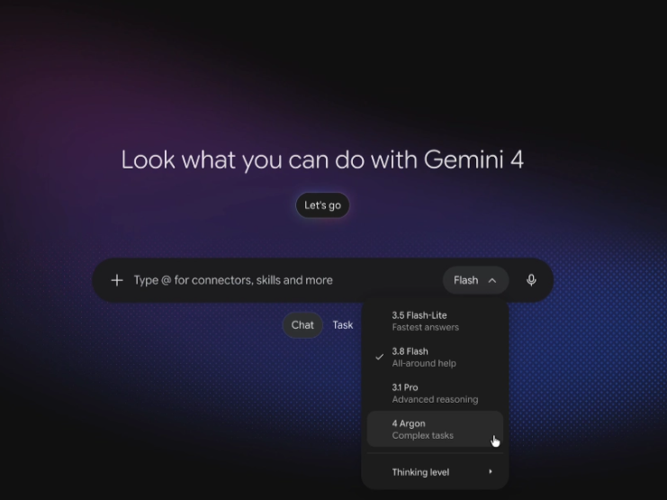 谷歌最强AI模型Gemini 4 Argon上线